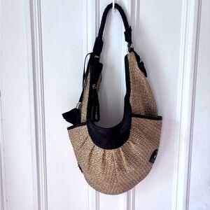 Poppie Jones Straw/ Vegan Leather Hobo Bag Tassels .Zip Closure